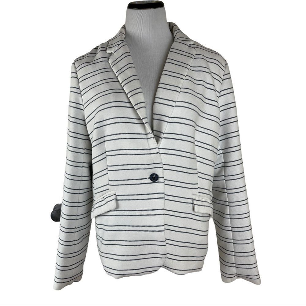 Adrienne Vittadini Sz XL Striped Nautical Blazer Polished Classic Preppy Office